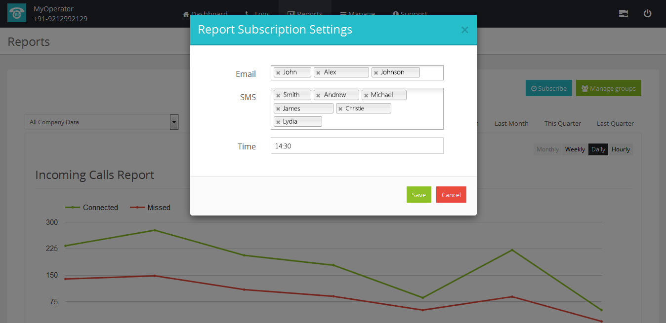 Subscribe for your Business Call Account Reports