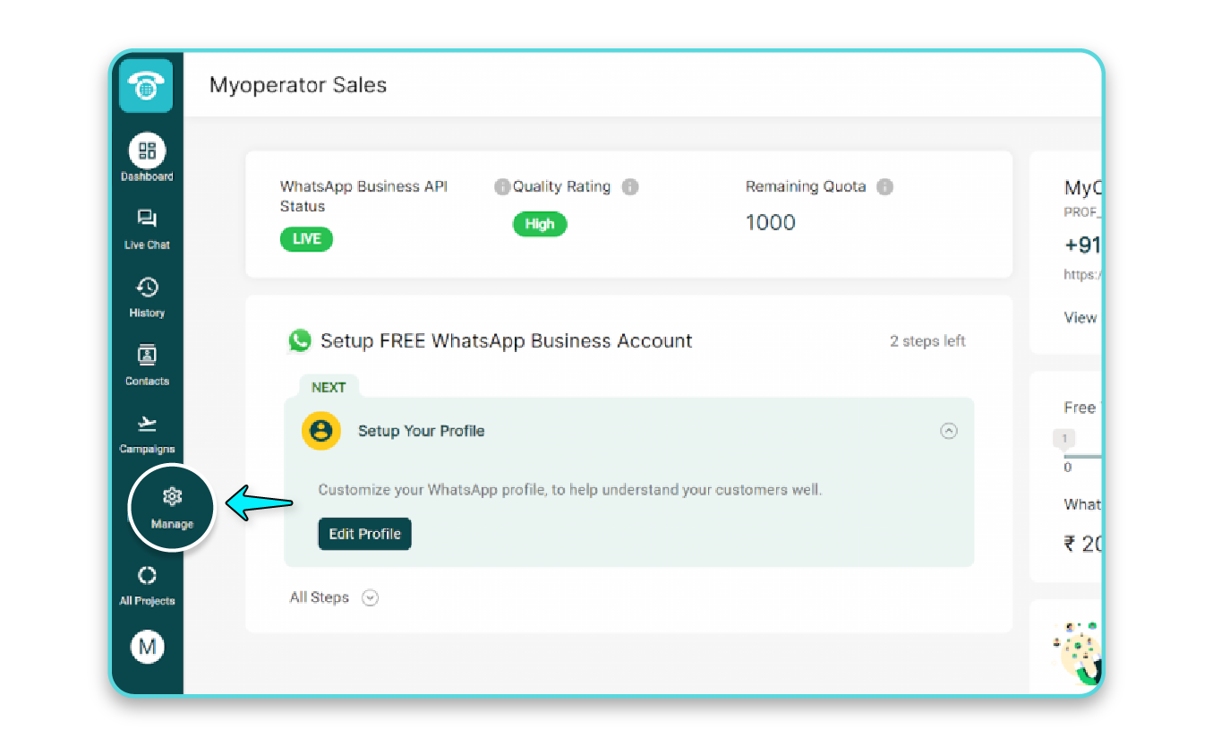 Setup WhatsApp Business Account in Myoperator Dashboard