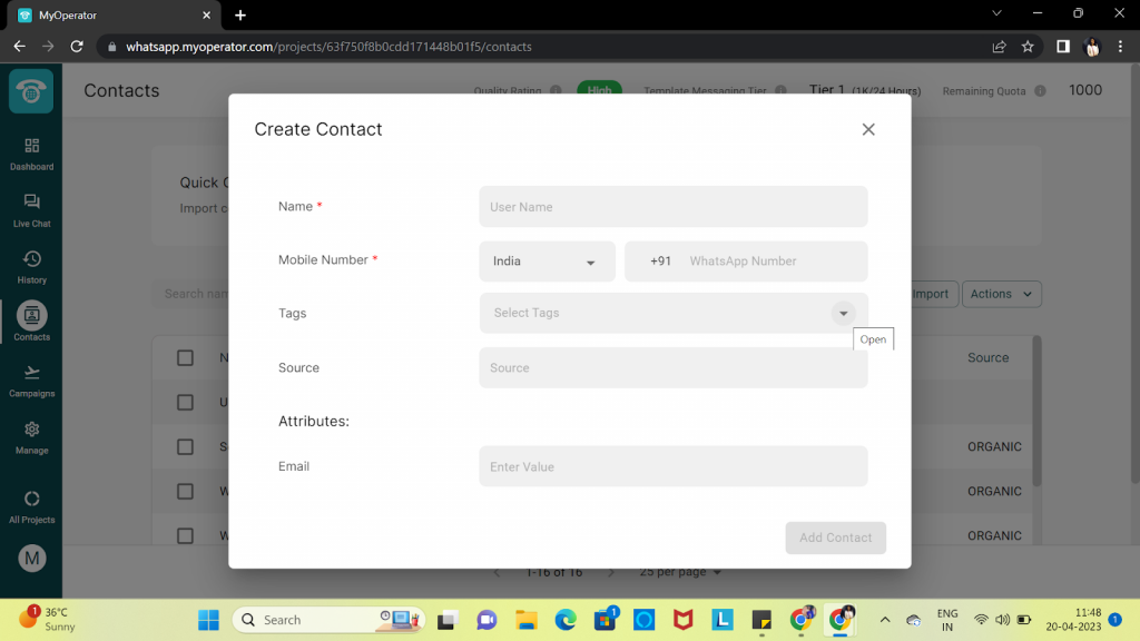 Create content for Messaging in MyOperator WhatsApp Dashboard