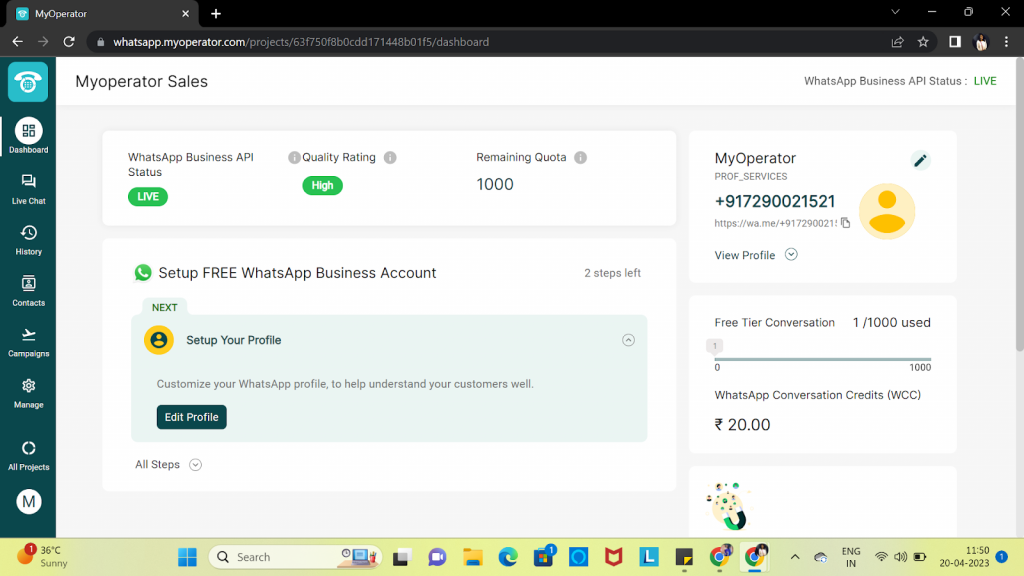 Setup WhatsApp Business Account in Myoperator Dashboard