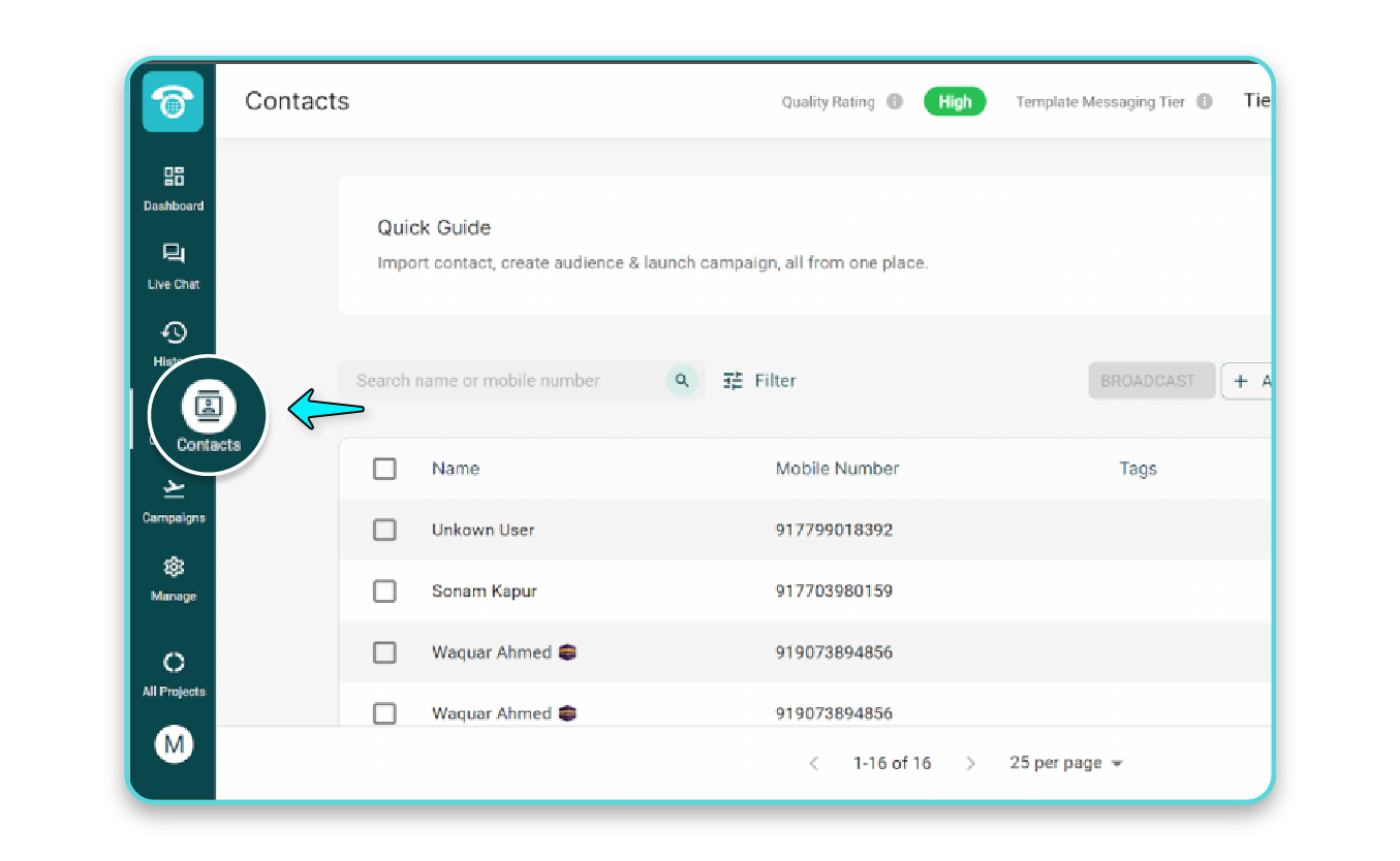 quick guide for import contact in Myoperator