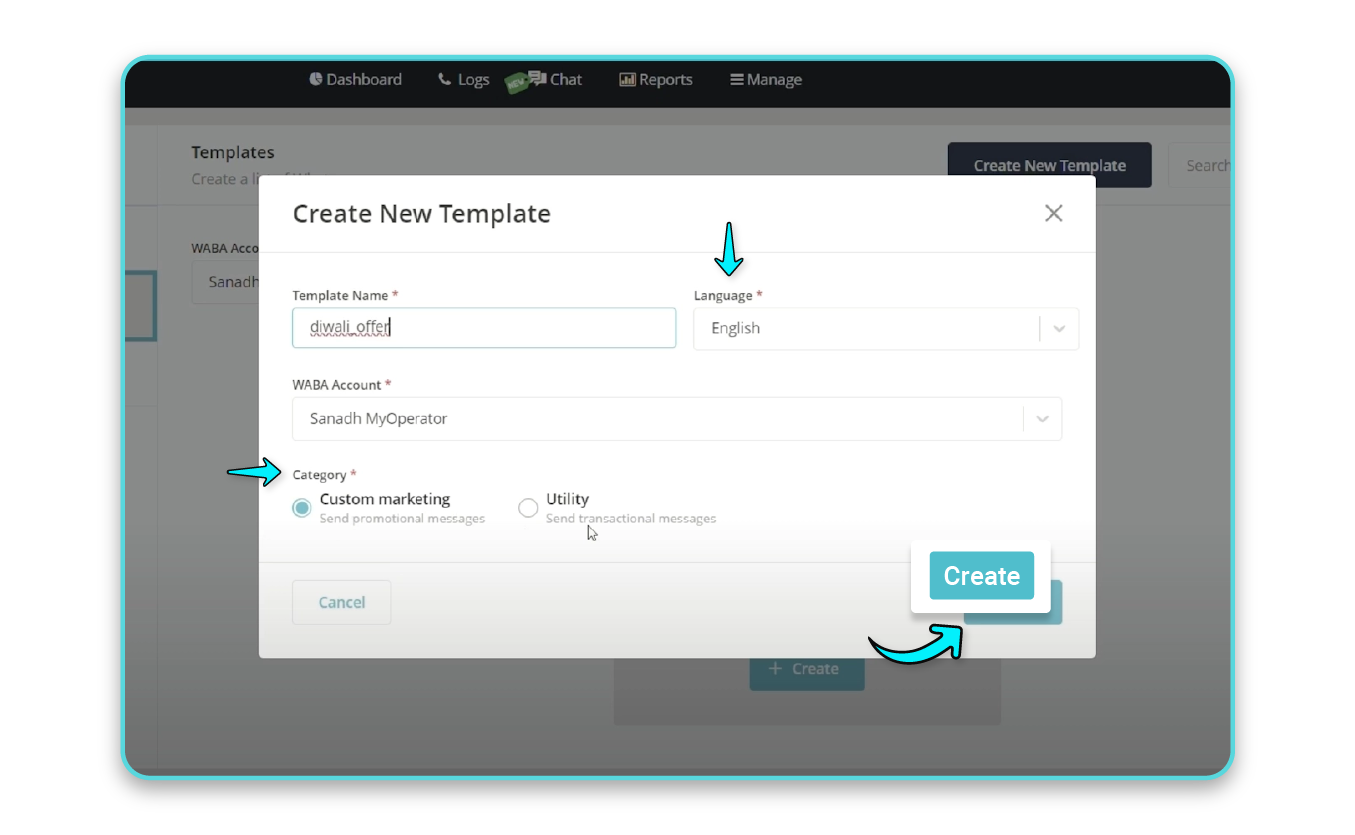 Choosing Template Language and Category