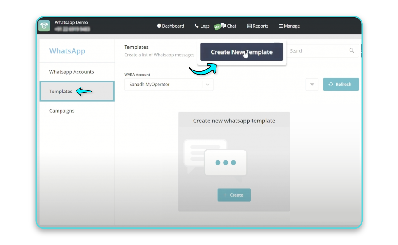 Create a New Whatsapp Template on myoperator Dashboard