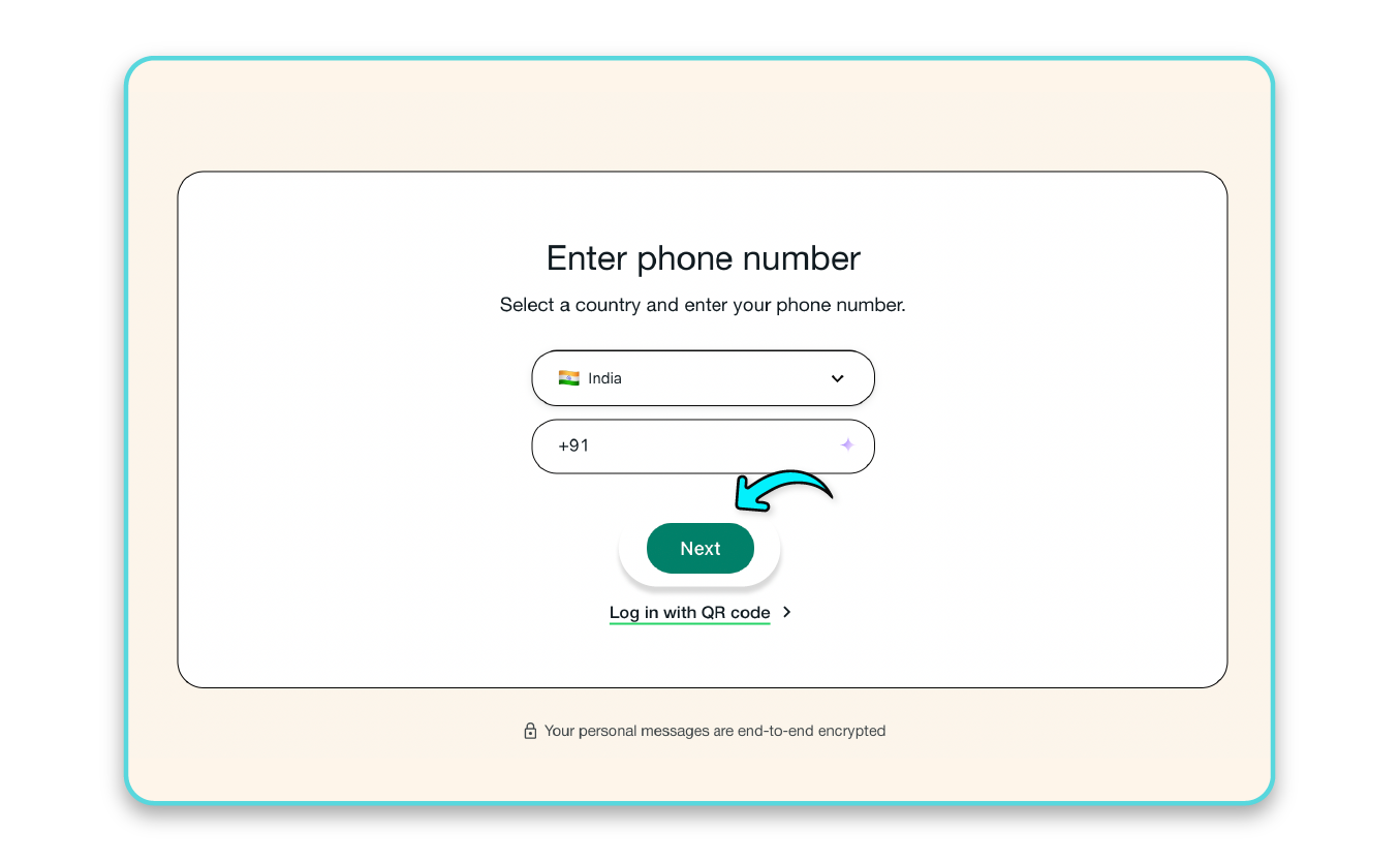 Enter Phone Number in whatsapp login portal